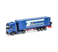 Herpa Miniatura del camión Mercedes-Benz Actros L ProCabin Bigspace Container-Seitenlader Thiedmann, Escala 1/87, maqueta de colleción, modelismo, Modelo aleman, Figura plástico