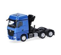 Herpa Miniatura del camión Mercedes-Benz Arocs 18 Bigspace Tractor 3 Ejes con grúa (6x4), Escala 1/87, maqueta de colección, modelismo, Modelo alemán, Figura plástico, Azul genziana