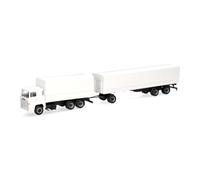 Herpa Miniatura del camión Scania 141, Remolque de Plataforma, Blanco, Escala 1:87, maqueta de colección, modelismo, Modelo alemán, Figura de plástico