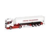 Herpa Miniatura del camión Scania CR 20 HD semirremolque silo de aspiración Crone Handel und Transport, Escala 1/87, maqueta de colleción, modelismo, Modelo aleman, Figura plástico