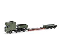 Herpa Miniatura del camión Scania CR 20 HD tráiler de Cama Baja Danish Army (DK), Escala 1/87, maqueta de colección, modelismo, Modelo alemán, Military, Figura plástico