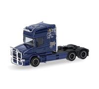 Herpa Miniatura del camión Scania Hauber 04 Topline Cabeza tractora 3 Ejes, Azul Cobalto, Escala 1/87, maqueta de colleción, modelismo, Modelo aleman, Figura plástico