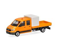 Herpa Miniatura del Coche Man TGE Cabina Doble con Plataforma y Lona Media para protección de Obras, Naranja Municipal, Escala 1:87, maqueta de colleción, modelismo, Modelo aleman, Figura plástico