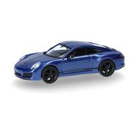 Herpa Miniatura del Coche Porsche 911 (991) Carrera 4 S, Escala 1/87, maqueta de colección, modelismo, Modelo alemán, Figura plástico, Azul Zafiro
