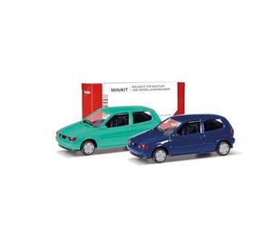 Herpa MiniKit VW Polo - Kit de modelo de 2 puertas, pistacho/azul Chagall, escala 1:87, kit coleccionable, plástico