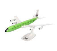 herpa Modelo de Avión Snap-Fit Braniff International Boeing 707-320, Miniatura a Escala 1:144, Pieza de colección, Modelo con Soporte, plástico