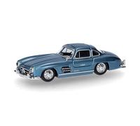 herpa Modelo de Coche Mercedes-Benz 300 SL Alas de Gaviota, Azul Claro metálico, Miniatura a Escala 1:87, Pieza de colección, Fabricado en Alemania, Modelo de plástico