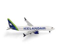 Herpa Modelo reducido avión Icelandair Boeing 737 MAX 8 - Franja Verde Cola - TF-ICP Landmannalaugar, Miniatura a Escala 1:500, Pieza de colección, Modelo de avión sin Base, Metal