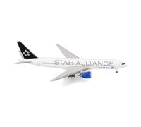 Herpa Modelo reducido avión United Airlines Boeing 777-200 "Star Alliance, Miniatura a Escala 1:500, Pieza de colección, Modelo de avión sin Base, Metal