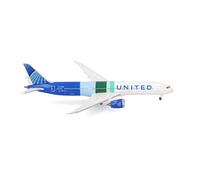 Herpa Modelo reducido avión United Airlines Boeing 787-9 Dreamliner The Future is SAF - N24988, Miniatura a Escala 1:500, Pieza de colección, Modelo de avión sin Base, Metal