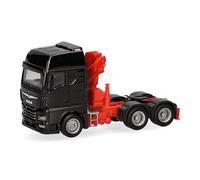 Herpa Modelo reducido camión Man TGX GX tractora con grúa de Carga 3 Ejes (6x4), Negro, Miniatura a Escala 1:87, Pieza de colección, Made in Germany, plástico