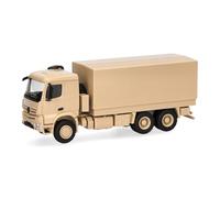 Herpa Modelo reducido camión Mercedes-Benz Arocs 6x6 Caja/Plataforma lonada, Beige Arena sin Decorar, Miniatura a Escala 1:87, Pieza de colección, Made in Germany, plástico