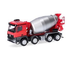 Herpa Modelo reducido camión Mercedes-Benz Arocs M hormigonera 4 Ejes, Rojo/Plata, Miniatura a Escala 1:87, Pieza de colección, Made in Germany, plástico