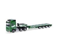 Herpa Modelo reducido camión Volvo FH GL XL 2020 tráiler Plataforma Baja Kübler, Miniatura a Escala 1:87, Pieza de colección, Made in Germany, plástico