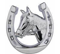 Herradura de coche con Cabeza de Caballo Herraduras decorativas Auto Autodeko Decoración del coche Ornamento de capilla Caballo Herradura Cromado Auto Decoración de la parrilla