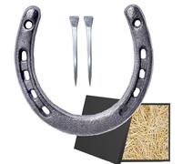 Herradura De La Suerte,Set de Regalo con Herradura,Hierro de Caballo de Metal,Herradura de Hierro Pesado,con 2 Clavos,para Decora Hogar y Oficina,para Regalo,11 * 11.5 * 0.85cm