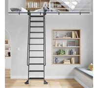 Herrajes para escalera de biblioteca corrediza (sin escalera) | Kit de rieles de acero al carbono de 300 lb con rueda de freno, sistema de rodillos completo(200cm Kit de pista)