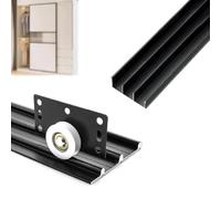 Herrajes Puertas Correderas Aluminio Kit de Rieles para Puerta Corredera para 3 Paneles - Guia Dobles Montaje Empotrado Superior e Inferior con Polea Silenciosa, Capacidad Carga 50 KG
