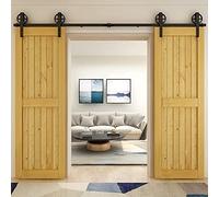 Herrajes Puertas Correderas Doble 183cm Rieles Kit Puerta Corredera Negro para 2 Puerta Corredera Madera 45cm Ancho, Grande Rueda J-forma