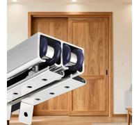 Herrajes Puertas Correderas Kit de Herrajes para Puerta Corrediza de Doble Bypass, Guía para Puerta Corrediza de Madera, Riel y Ruedas para Puerta de Armario, Montaje Superior(Silver,115in/292cm)