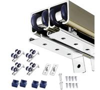 Herrajes Puertas Correderas Kit De Herrajes Para Puertas Correderas Colgantes, Juego De Rieles Dobles Montaje En Techo, Rieles De Aluminio Dormitorio, Armario O Baño(Champagne,365cm/144 inch)