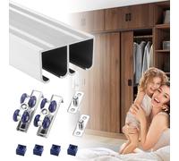 Herrajes Puertas Correderas Kit de Herrajes para Puertas Corredizas con Guía para Puerta de Armario Doble, 60, 70, 90 y 120 cm Pulgadas, Sin Riel para Puerta de Armario(Silver,310cm/122.0in)