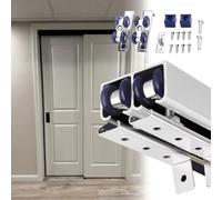 Herrajes Puertas Correderas Kit de Herrajes para Puertas Corredizas de Doble Hoja, Riel de Aluminio para Puerta Corrediza de Armario, Kit de Puerta Corrediza Empotrada Resistente con Rodillos(Silver,4