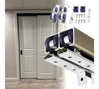 Herrajes Puertas Correderas Kit de Herrajes para Puertas Corredizas de Doble Hoja, Riel de Aluminio para Puerta Corrediza de Armario, Kit de Puerta Corrediza Empotrada Resistente con Rodillos(Champagn