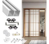 herrajes puertas correderas Kit de Reemplazo de Riel para Puerta Corredera con Ruedas, Kit de Riel Para Puerta Corredera Armario, Corredera Doble Deslizamiento Puerta Madera(Silver,120cm/47.2in)