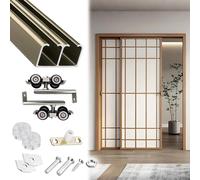 herrajes puertas correderas Kit de Reemplazo de Riel para Puerta Corredera con Ruedas, Kit de Riel Para Puerta Corredera Armario, Corredera Doble Deslizamiento Puerta Madera(Champagne,370cm/145.7in)