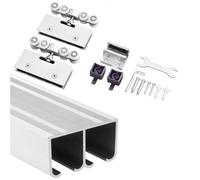 Herrajes Puertas Correderas Kit de Riel para Puerta Corrediza de Doble Vidrio, Herrajes para Puertas Sin Marco con Rodamientos, Riel de Aluminio, Rodillos y Topes de Puerta(650cm/255.9in)