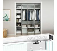Herrajes Puertas Correderas Riel para Puerta Corredera de Armario Doble de Cristal, Herrajes Puertas Empotradas de 50-900cm Armarios, Kit Puertas Empotradas Interior/Exterior(56in/142cm)