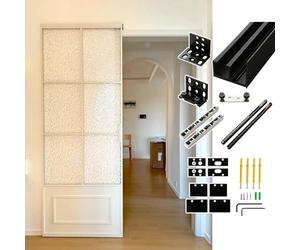 Herrajes Puertas Correderas Riel para Puerta Corredera de Clóset con Espejo para Puerta Estrecha, Sistema de Puerta Flotante con Herrajes de Puerta Tipo Granero con Cierre Suave(81cm/31.9in)