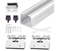 herrajes puertas correderas Riel para Puerta Corrediza de Vidrio, Riel Superior para Puerta Corrediza de Vidrio, Herrajes Puerta Corrediza Armario con Ruedas Acero Colgar(Silver,88in/224cm)