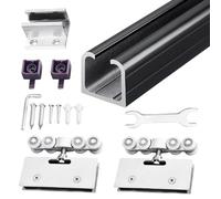 herrajes puertas correderas Riel para Puerta Corrediza de Vidrio, Riel Superior para Puerta Corrediza de Vidrio, Herrajes Puerta Corrediza Armario con Ruedas Acero Colgar(Black,132in/335cm)
