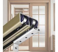 Herrajes Puertas Correderas Riel Puerta Corrediza Madera Sistema 2 Puertas, Kit Herrajes Puertas Granero Color Champán, Puertas Gabinete Lisas Personalizables Doble Riel(126cm(49 5/8"))