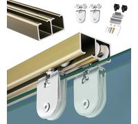 herrajes puertas correderas Riel Superior Puerta Corrediza Vidrio Silent Glide, Riel Doble Herrajes Puerta Vidrio, Reemplazo Riel Puerta Corrediza Aleación Aluminio(Champagne,400cm/157.5in)