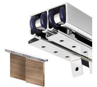 Herrajes Puertas Correderas Sistema de Herrajes para Puertas Correderas de 2 Puertas, Riel y Ruedas Silenciosos de Doble Panel de 40-300cm, Guías Puertas Correderas Interiores(Silver,46in/117cm)