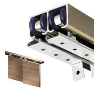 Herrajes Puertas Correderas Sistema de Herrajes para Puertas Correderas de 2 Puertas, Riel y Ruedas Silenciosos de Doble Panel de 40-300cm, Guías Puertas Correderas Interiores(Champagne,21in/53cm)