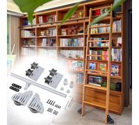Herrajes silenciosos, sin escalera, kit completo de rieles para escalera corrediza de biblioteca de tubo redondo para escaleras de altillo/estantería, 1-7.3 m(Non-telescopic,200cm Kit de pista)