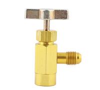 Herramienta Abrebotellas de Válvula de Refrigerante, Aleación de Aluminio, Rosca 1/4 SAE y 1/2 ACME, Alta Precisión, Color Amarillo Cobre