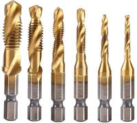 Herramienta compatible con Juego de 6 brocas de roscar HSS Hilitand, 2 en 1, con vástago hexagonal métrico y revestimiento de titanio, M3, M4, M5, M6, M8 y M10.