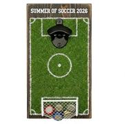Herramienta creativa de madera con diseño de campo de fútbol y sistemas de almacenamiento automático de tapas para fiestas y reuniones, abridor temático de fútbol