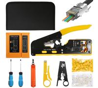 Herramienta Crimpado RJ45 Kit, Alicates de Crimpado Profesionales RJ45/RJ11 con 20x Conectores RJ45 CAT5/CAT5e/CAT6/CAT6A/CAT7, Comprobador de Redes, Alicates Pelacables para Redes UTP/STP