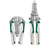 Herramienta crimpadora pelacables plegable 20 en 1 con probador de voltaje | Combina pelado de cables, corte, crimpado y pruebas de voltaje en una herramienta plegable compacta para tareas eléctricas.