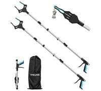 Herramienta de agarre de alcance extra largo de 44 pulgadas, paquete de 2 pinzas plegables para personas mayores con mandíbula giratoria antideslizante mejorada y 2 bolsas de cordón, fuerte