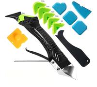 Herramienta de calafateo 5 en 1, herramienta de eliminación de lechada de silicona, herramienta de acabado sellador con raspador de lechada, 6 almohadillas de silicona de intercambio, kit de