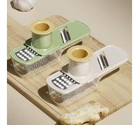 Herramienta de cocina 3 en 1 con tres cuchillas de acero inoxidable para rebanar triturar y moler, recipiente transparente para visibilidad y caja de almacenamiento para cuchillas (verde)