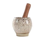 Herramienta de cocina Ceramic Mortar Bowl with Wooden Pestle, Spice Grinder, Retro Spotted Pattern Design, 3.9in Cómodo y fácil de usar