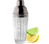 Herramienta de coctelera de vidrio para recetas, 400 ml / 14fl oz, colador de hielo integrado, sello de silicona y tapa de medición de alcohol. Tapa de metal de color pistola de acero inoxidable